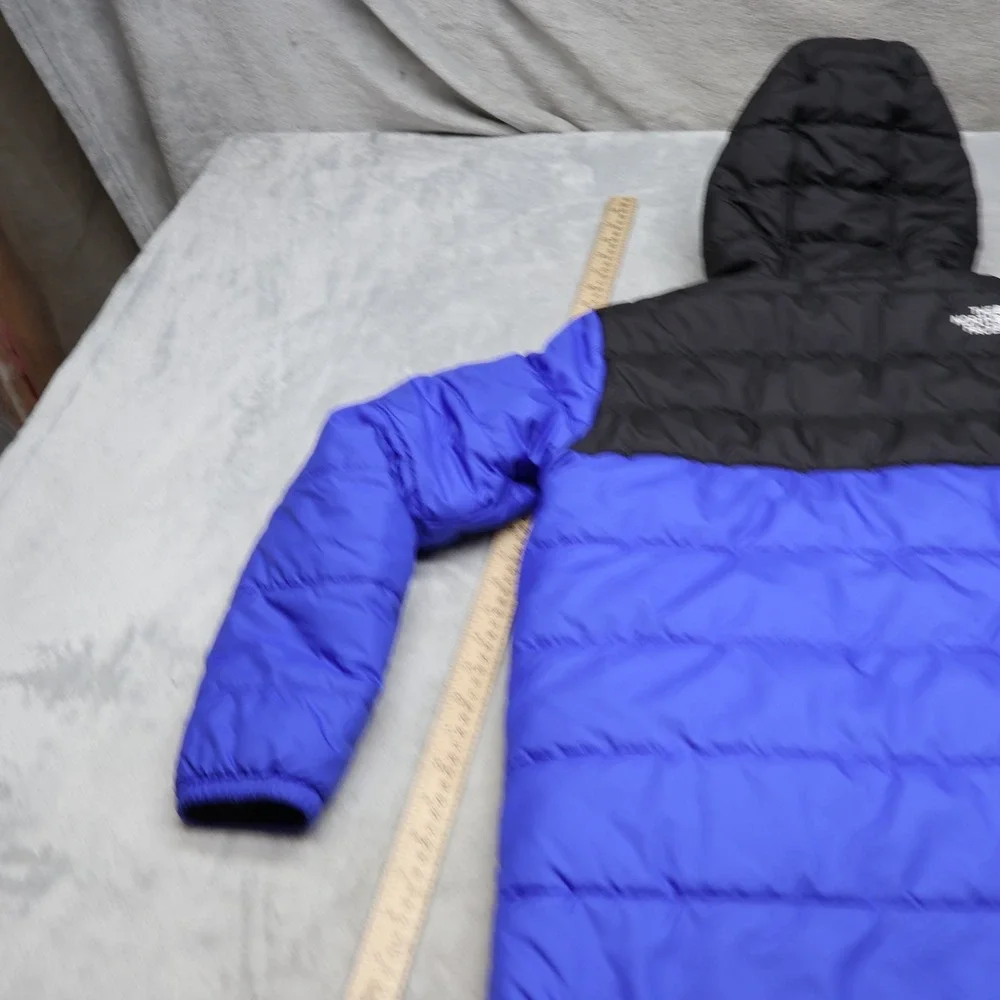 North Face Boys Large 14/16 Blue Reversible Hooded Fleece Lined Insulated Puffer